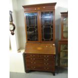 Edwardian mahogany inlaid astragal glazed two stage bureau bookcase. (B.P. 24% incl.