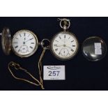 Two silver open faced key wind pocket watches, one being a full hunter. (B.P. 24% incl.