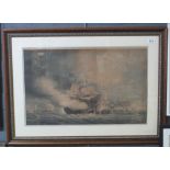 Maritime battle scene, sepia print, 40 x 64cm approx. Framed and glazed. (B.P. 24% incl.