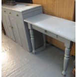 Painted pine single drawer side table on ring turned supports,