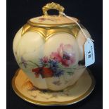 Royal Worcester porcelain melon shaped jar and cover,