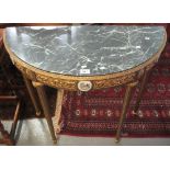 French style gilded D ended console table with simulated marble top. (B.P. 24% incl.