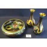 Two similar Chinese cloisonne dragon vases,