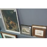 A group of assorted furnishing pictures, various, to include; small watercolour study of Genoa,