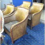 Set of four hardwood and wicker conservatory arm chairs (4).