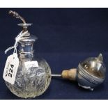 Silver topped cut glass scent bottle and plated metal optic spirit dispenser. (2) (B.P. 24% incl.