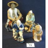 Four Shiwan mud man type figures, one of Shou-Lao and three of workers. (4) (B.P. 24% incl.