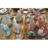 Two trays of Franklin Wedgwood and other porcelain figurines to include; Little Bo Peep,