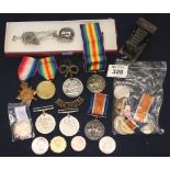 Assorted First World War medals, odd coins, coin pendant, miniature camera etc. (B.P. 24% incl.