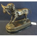 After P.J Menene, study of a gun dog with pheasant on oval marble base. (B.P. 24% incl.