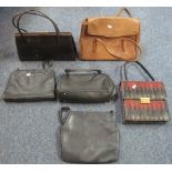 Collection of vintage bags to include; a diamond pattern snakeskin bag with black leather interior,