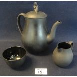 Wedgwood black basalt pottery coffee pot of baluster form with loop handle,
