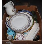 Box of assorted items to include; collectors and cabinet plates, honey bloom dinnerware,