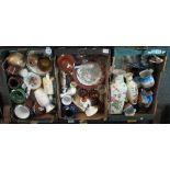 Three boxes of assorted china, glass and other items various to include, Doulton Lambeth stoneware,