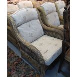 Good quality upholstered conservatory suite with wicker frames to include: two seater sofa,