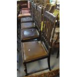 Set of four early 20th Century oak slat back dining chairs with drop in seats. (B.P. 24% incl.