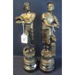 Pair of French spelter emblematic figures of men at work, on wooden socle bases. (2) (B.P. 24% incl.