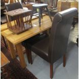 Modern oak drop leaf table, together with two leather finish modern dining chairs. (3) (B.P.