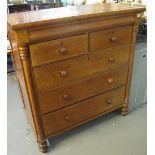 Victorian oak straight front chest of two short and three long drawers with turned handles on