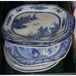 A quantity of 19th century transfer printed, blue and white meat dishes various,
