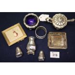 Bag of assorted white metal and other items, including cigarette case, condiments etc. (B.P.