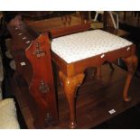 Collection of furniture to include; mahogany open wall shelves, three tier cake stand,