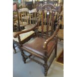 Early 20th Century oak barley twist slat back open armchair,