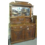 Edwardian mahogany arts and crafts, two stage, mirror back side board. (B.P. 24% incl.