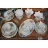 Tray of Minton bone china 'Marlow' part teaware, together with two continental leaf design vases,