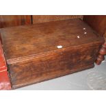 Pine trunk of rectangular form with carrying handles and candle box to the interior. (B.P.