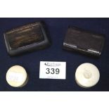 Two small ivory pill boxes and covers and two snuff boxes. (B.P. 24% incl.