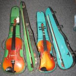 Two Chinese student violins in hard cases. (2) (B.P. 24% incl.