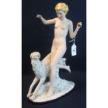 Royal Dux Czechoslovakia porcelain figure group in art deco style with nude female running with