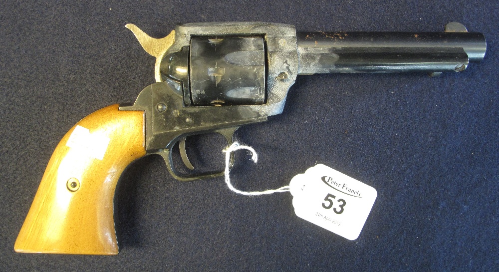 .22 blank firing replica colt six shot revolver with wooden grip.