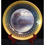 Royal Worcester hand painted cabinet plate, 'Barnard Castle' by H Rushton,