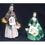 Two Royal Doulton bone china figurines 'A lady from Williamsburg' HN2228 and 'The orange lady'