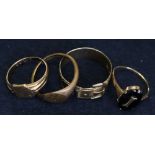 2 9ct gold rings, a brass ring and a silver ring (B.P. 24% incl.