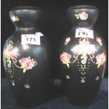 Pair of Crown Devon baluster vases on a black ground with rose and foliate decoration. (2) (B.P.