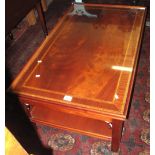 Edwardian style mahogany inlaid glass top coffee table with under tier. (B.P. 24% incl.