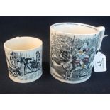 Two Staffordshire pottery mugs,