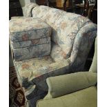 Modern G Plan floral three piece suite comprising three seater sofa, armchair and footstool. (B.P.