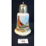 Worcester Locke & Co porcelain sugar sifter with hand painted pheasant amongst foliage signed W.