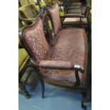 Edwardian mahogany foliate upholstered parlour settee on cabriole legs. (B.P. 24% incl.
