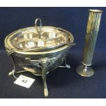 Silver plated egg coddler, together with a silver plated flute sided candlestick. (2) (B.P.