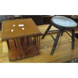 Small rustic elm circular stool, together with an Edwardian mahogany table top revolving bookcase.