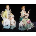 Two continental porcelain figurines of musicians. (2) (B.P. 24% incl.