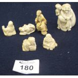 Group of oriental ivory and other items to include; figures and figure groups, netsuke etc. (6) (B.
