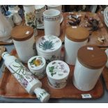 Tray of Portmeirion pottery Botanic Garden items, to include lidded canisters and rolling pin. (B.P.