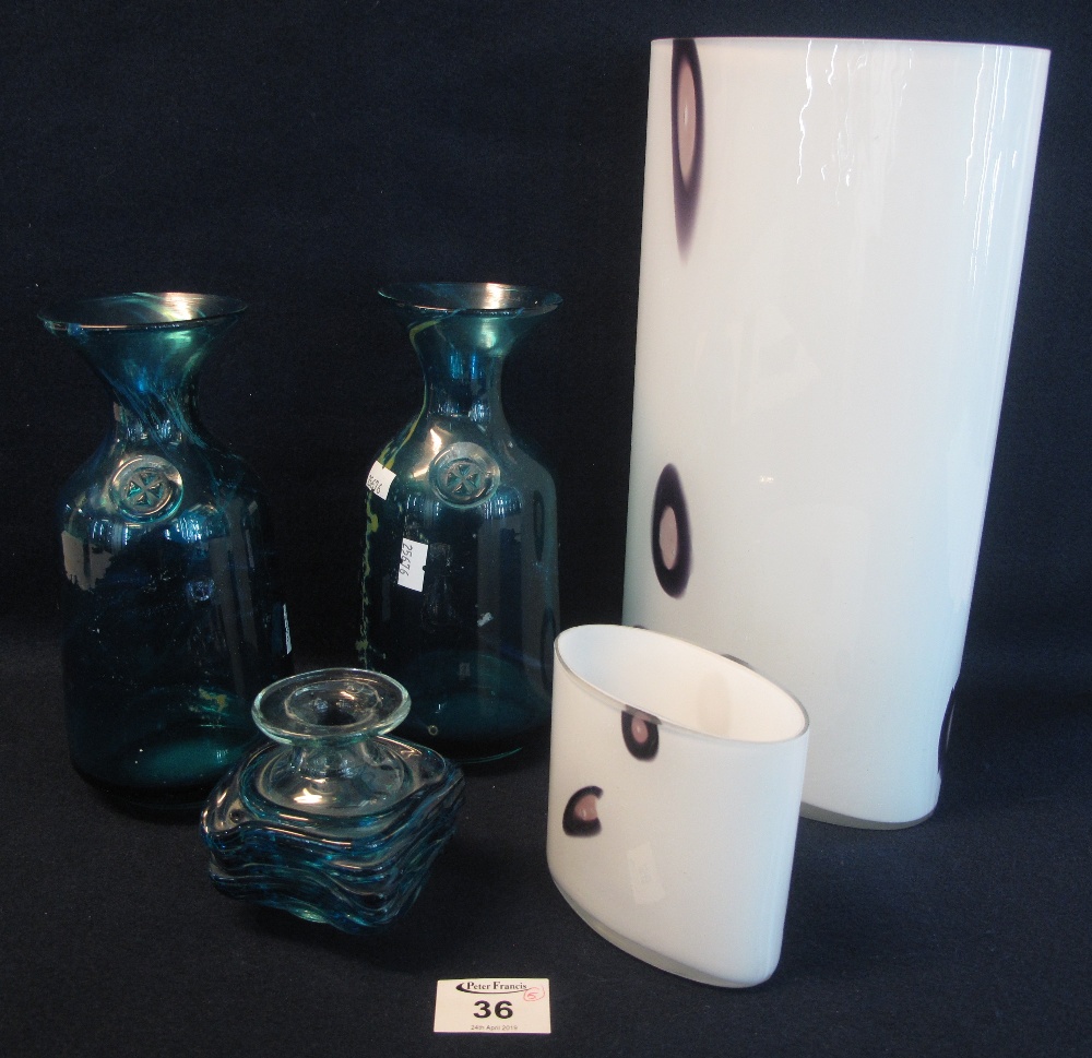 Pair of Medina blue art glass vases,