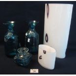 Pair of Medina blue art glass vases,